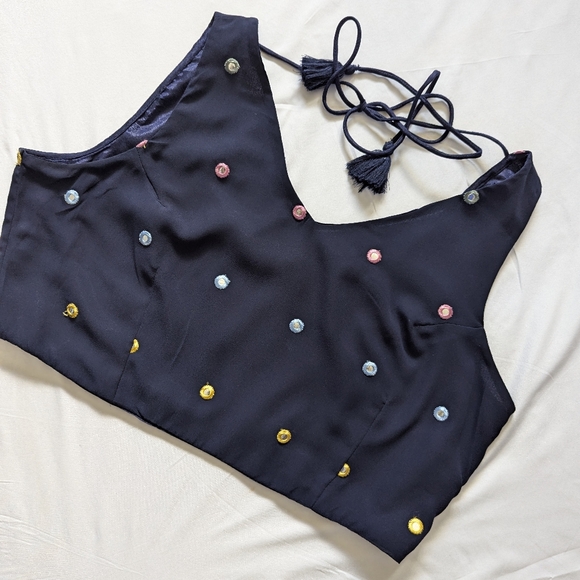 Stylish Indian Wedding Indo western outfit | Crop top and wide pants with mirror - Picture 4 of 15